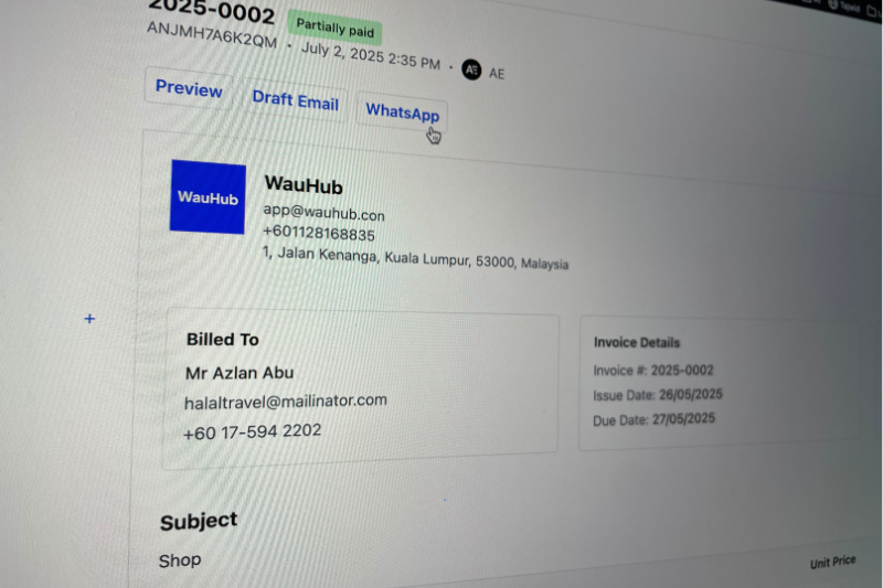 WauHub Share Invoice