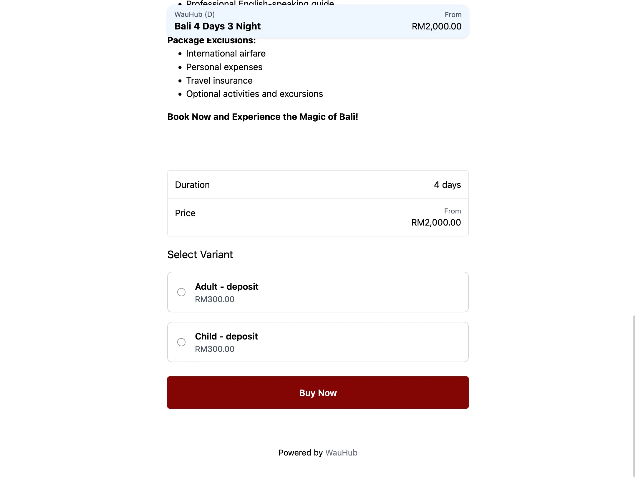 WauHub Product Price Page