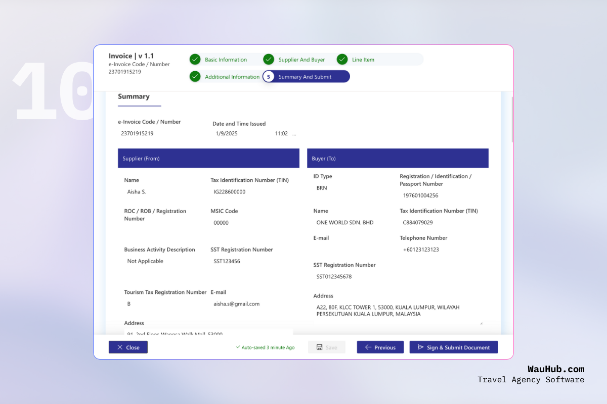 Summary review of buyer and seller details