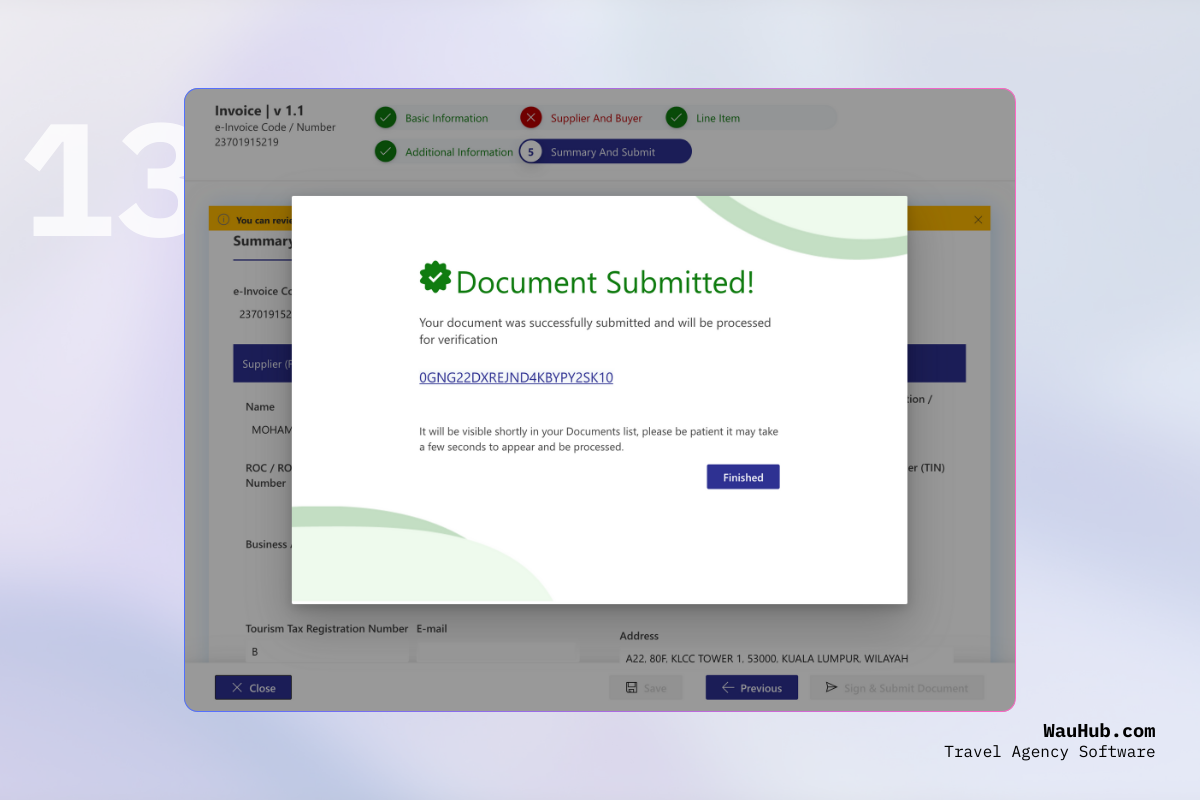 Document submission status screen sent to LHDN