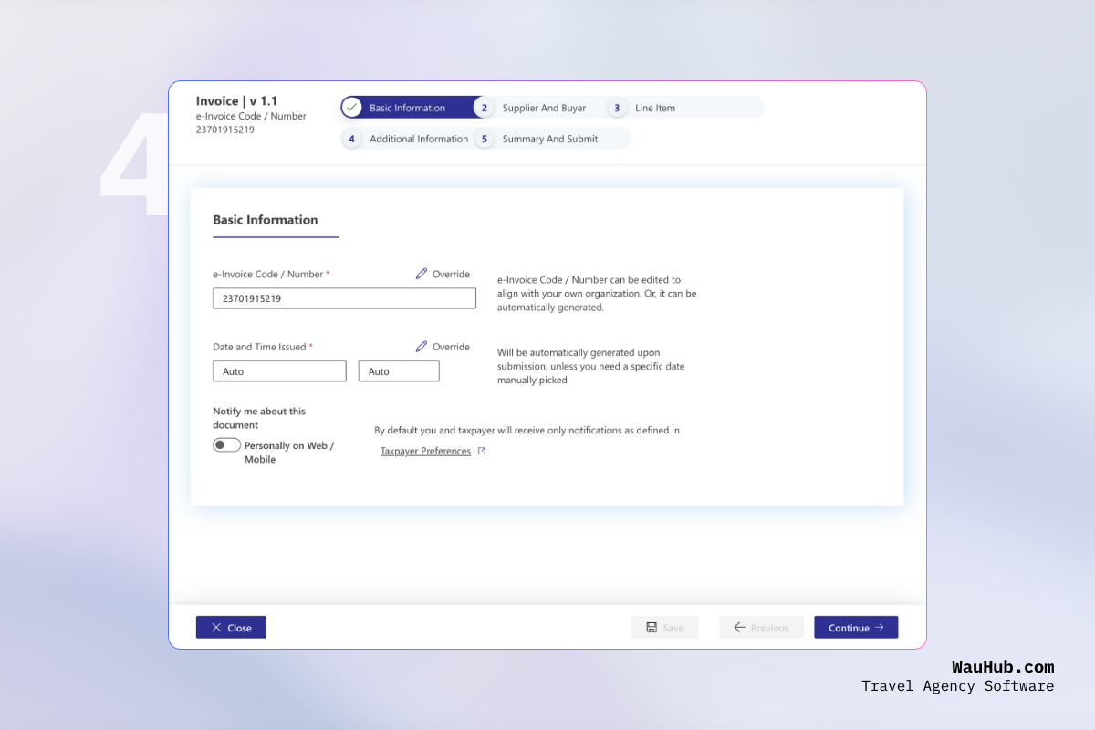 Invoice date and time information form
