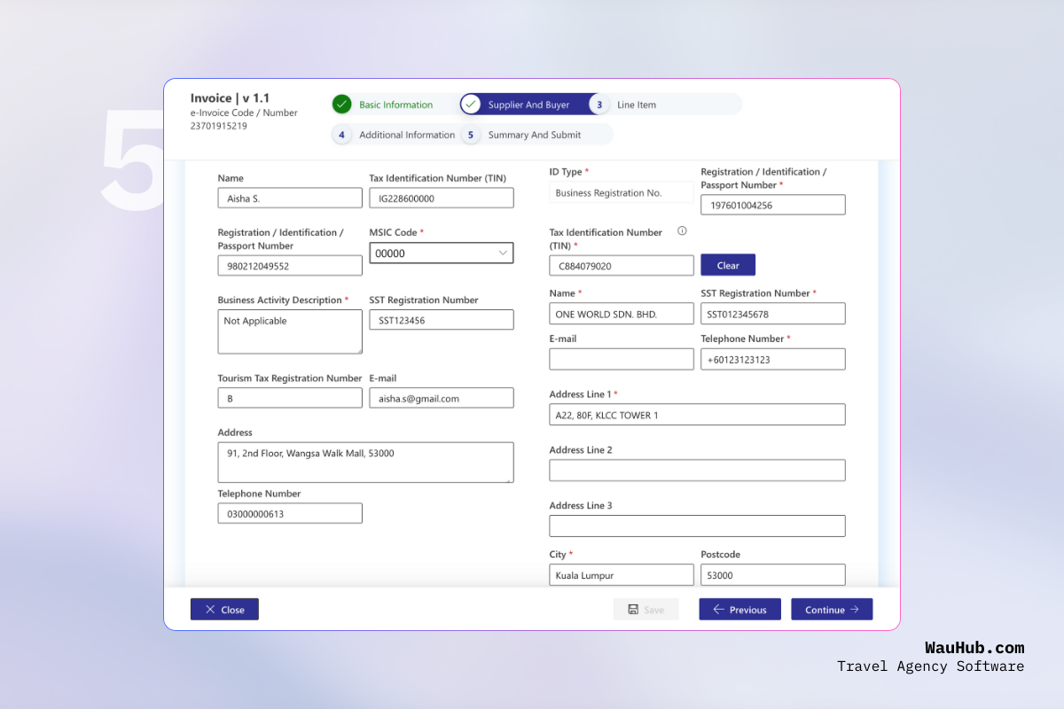 Seller and buyer details section in MyInvois