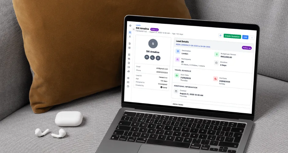 WauHub workflow automation result showing lead pipeline for travel agency