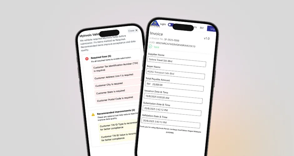 WauHub MyInvois e-Invoice submission view for travel agency invoice performance in Malaysia