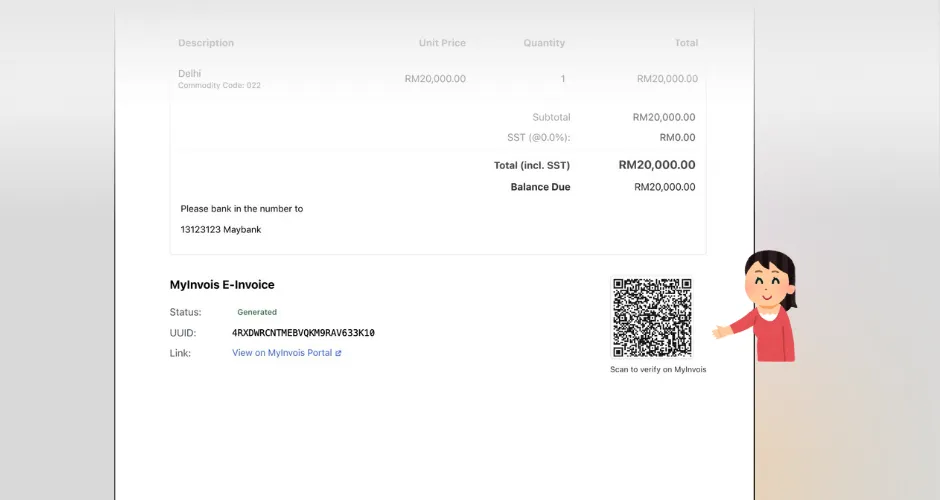 Scan e-Invoice QR Code generated by LHDN MyInvois inside WauHub invoice submission