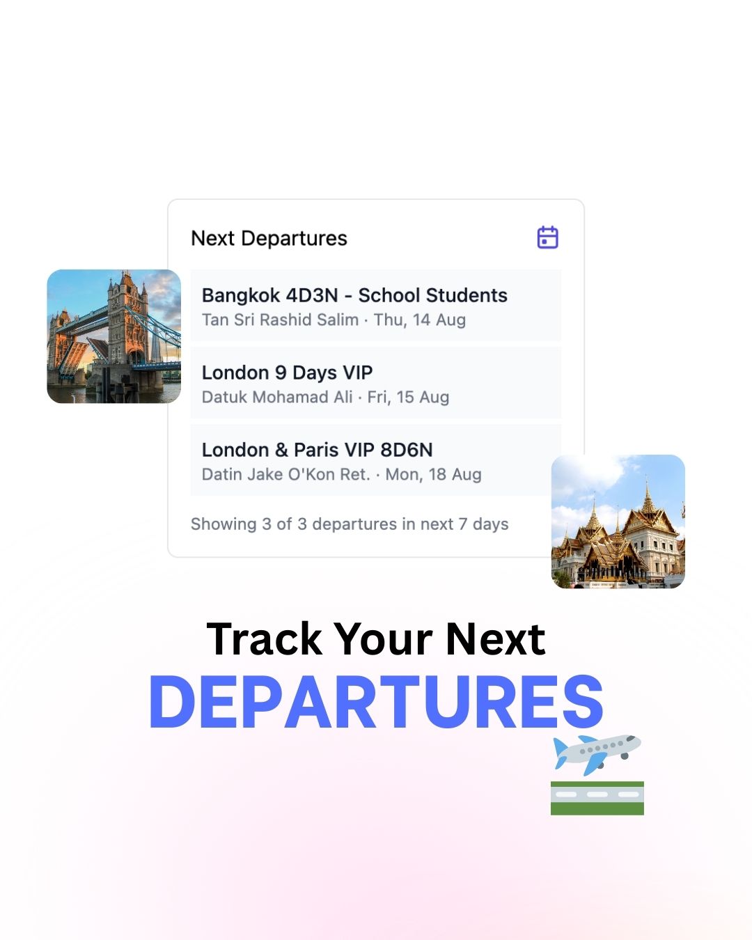 Track your departures dashboard