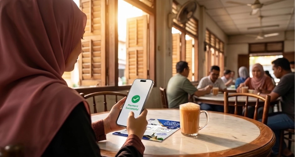 Jemaah membuat bayaran pakej umrah melalui telefon